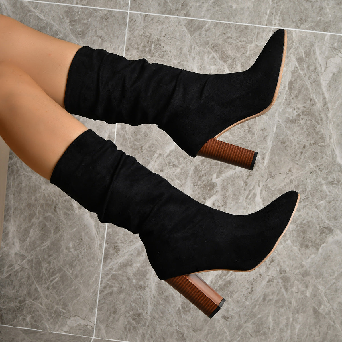 Bottines à Talon Chunky en Suédine